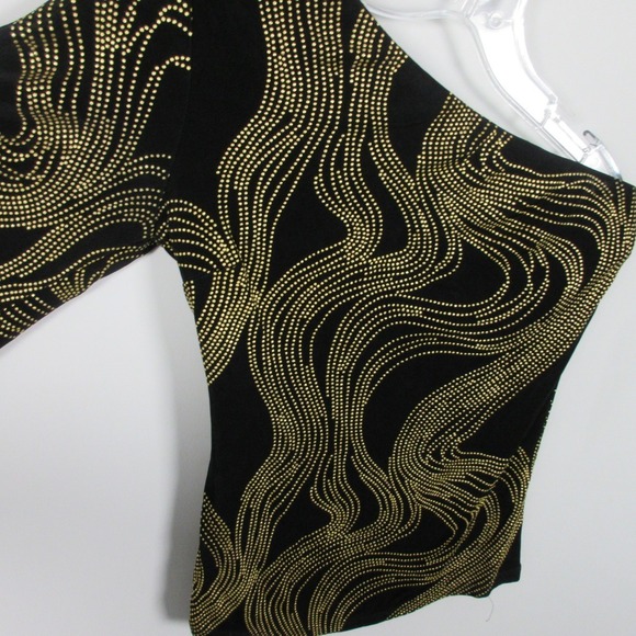 Cache One Shoulder Top Blouse Women S Black Gold Sequins Vtg Going Out y2k 244 - Picture 12 of 14